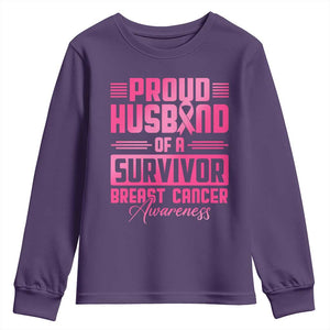 Husband Of A Warrior Breast Cancer Awareness Youth Sweatshirt Wife Support Squad TS10 Purple Print Your Wear