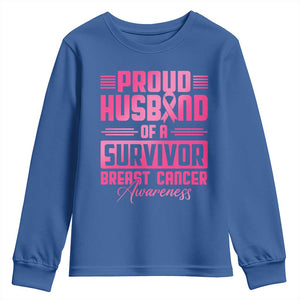 Husband Of A Warrior Breast Cancer Awareness Youth Sweatshirt Wife Support Squad TS10 Royal Blue Print Your Wear
