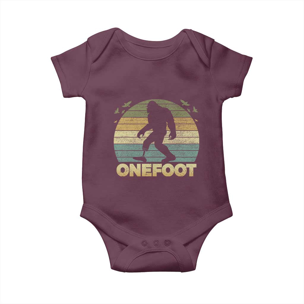 Onefoot Leg Amputee Recovery Baby Onesie Retro One Foot Bigfoot TS10 Maroon Print Your Wear