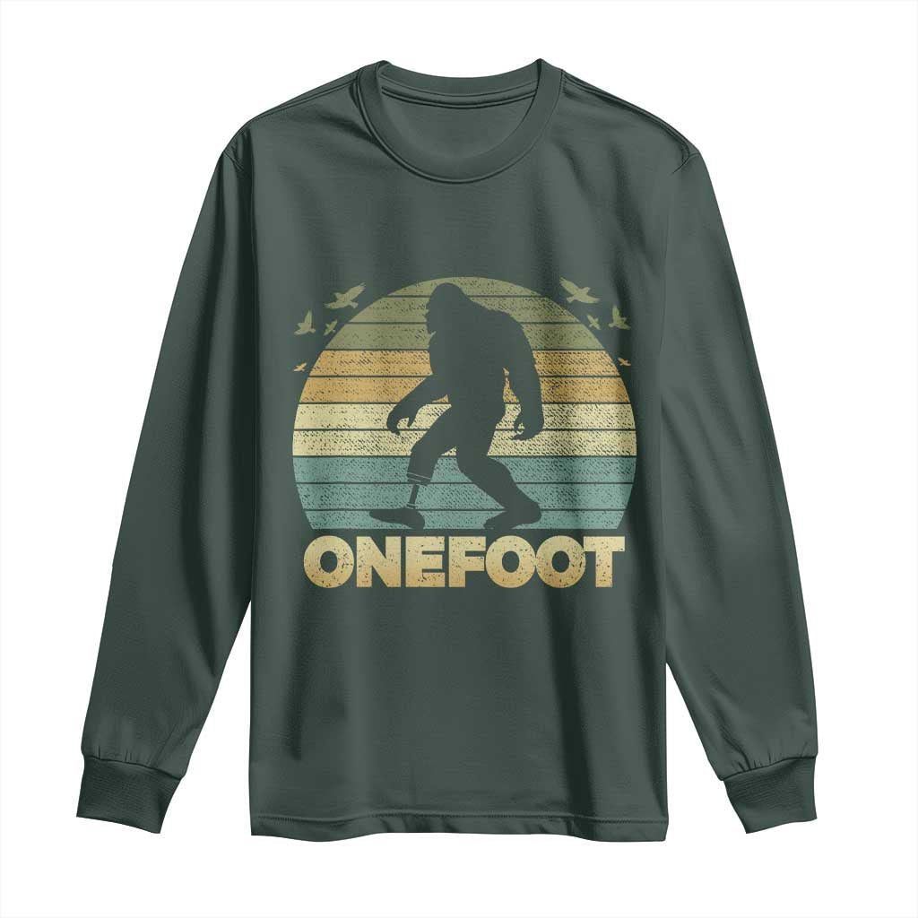 Onefoot Leg Amputee Recovery Long Sleeve Shirt Retro One Foot Bigfoot TS10 Dark Forest Green Print Your Wear
