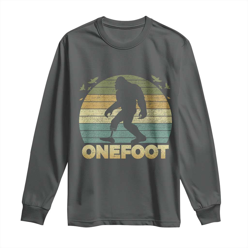 Onefoot Leg Amputee Recovery Long Sleeve Shirt Retro One Foot Bigfoot TS10 Dark Heather Print Your Wear