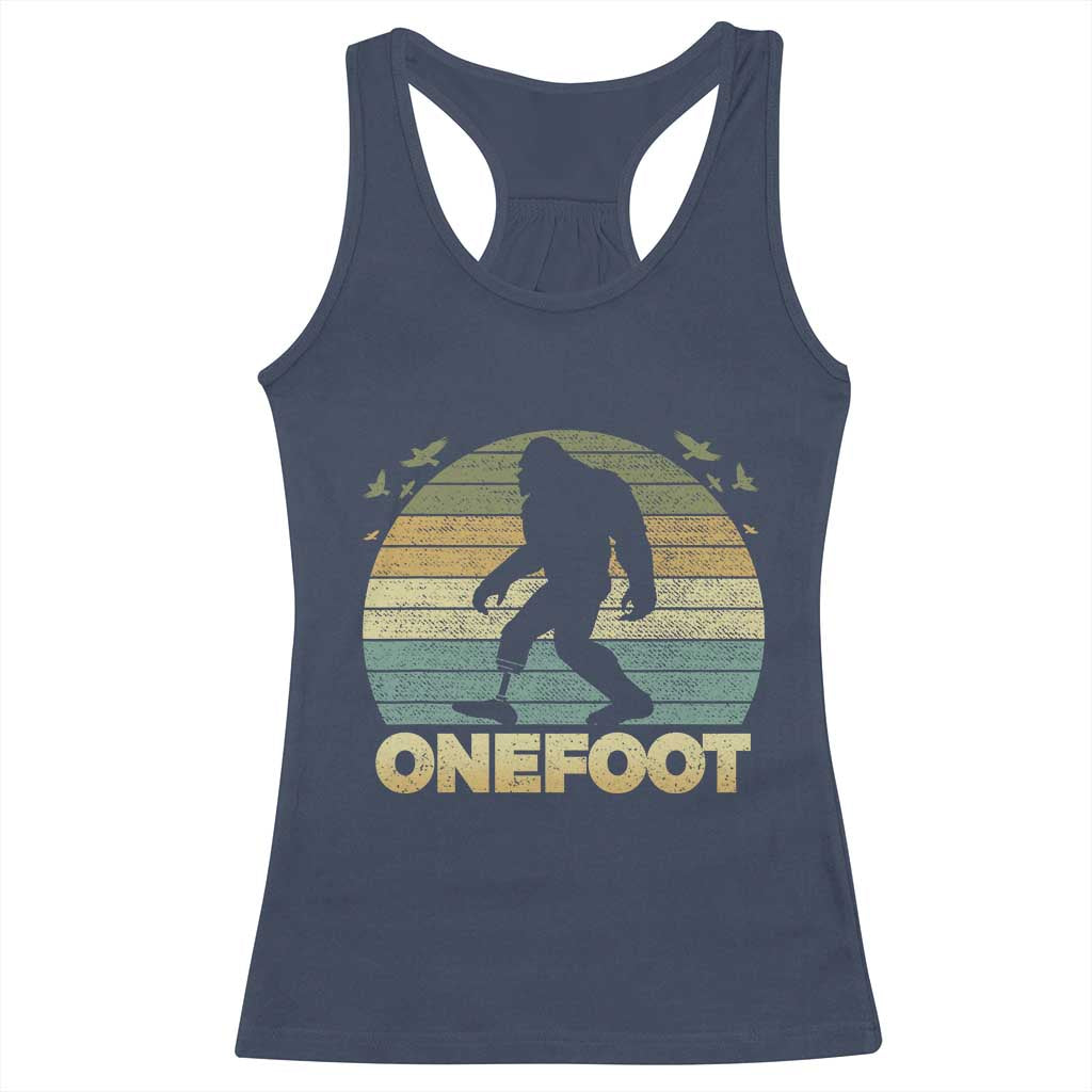 Onefoot Leg Amputee Recovery Racerback Tank Top Retro One Foot Bigfoot TS10 Navy Print Your Wear