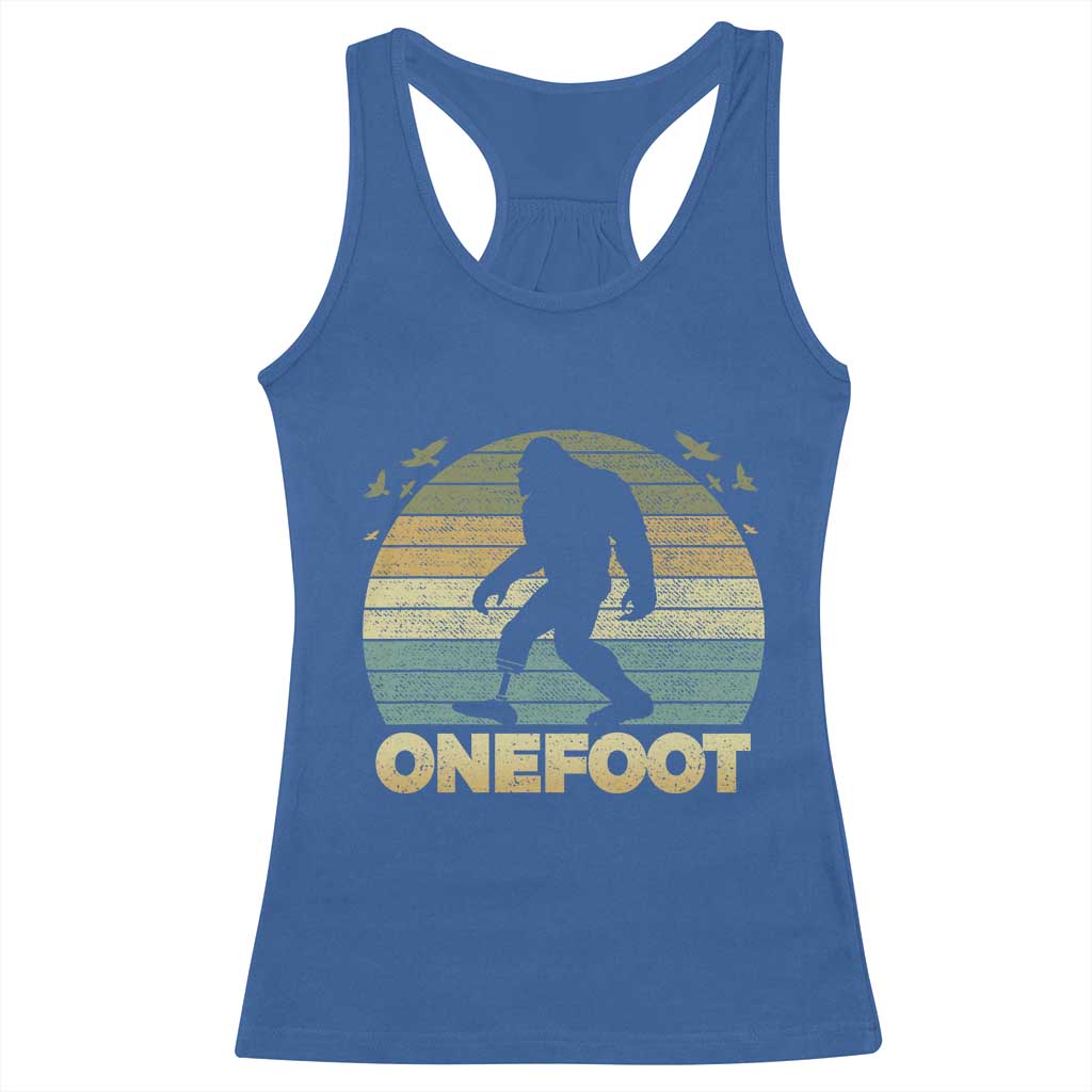 Onefoot Leg Amputee Recovery Racerback Tank Top Retro One Foot Bigfoot TS10 Royal Blue Print Your Wear