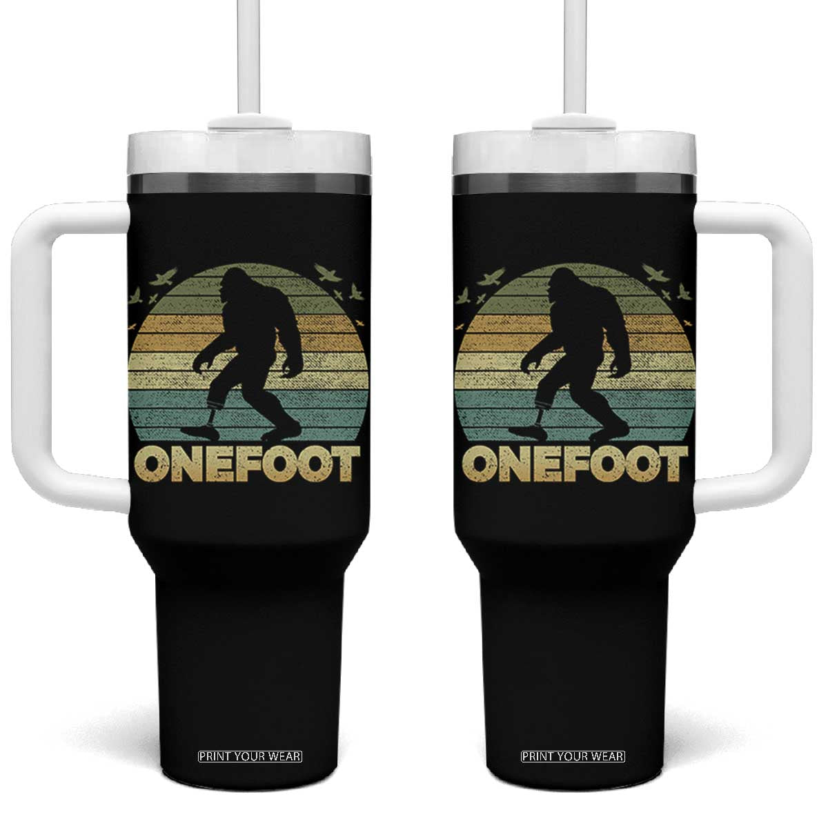 Onefoot Leg Amputee Recovery Tumbler With Handle Retro One Foot Bigfoot TS10 One Size: 40 oz Black Print Your Wear