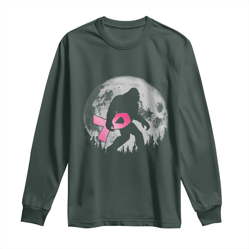 Bigfoot Pink Ribbon Breast Cancer Awareness Long Sleeve Shirt TS10 Dark Forest Green Print Your Wear