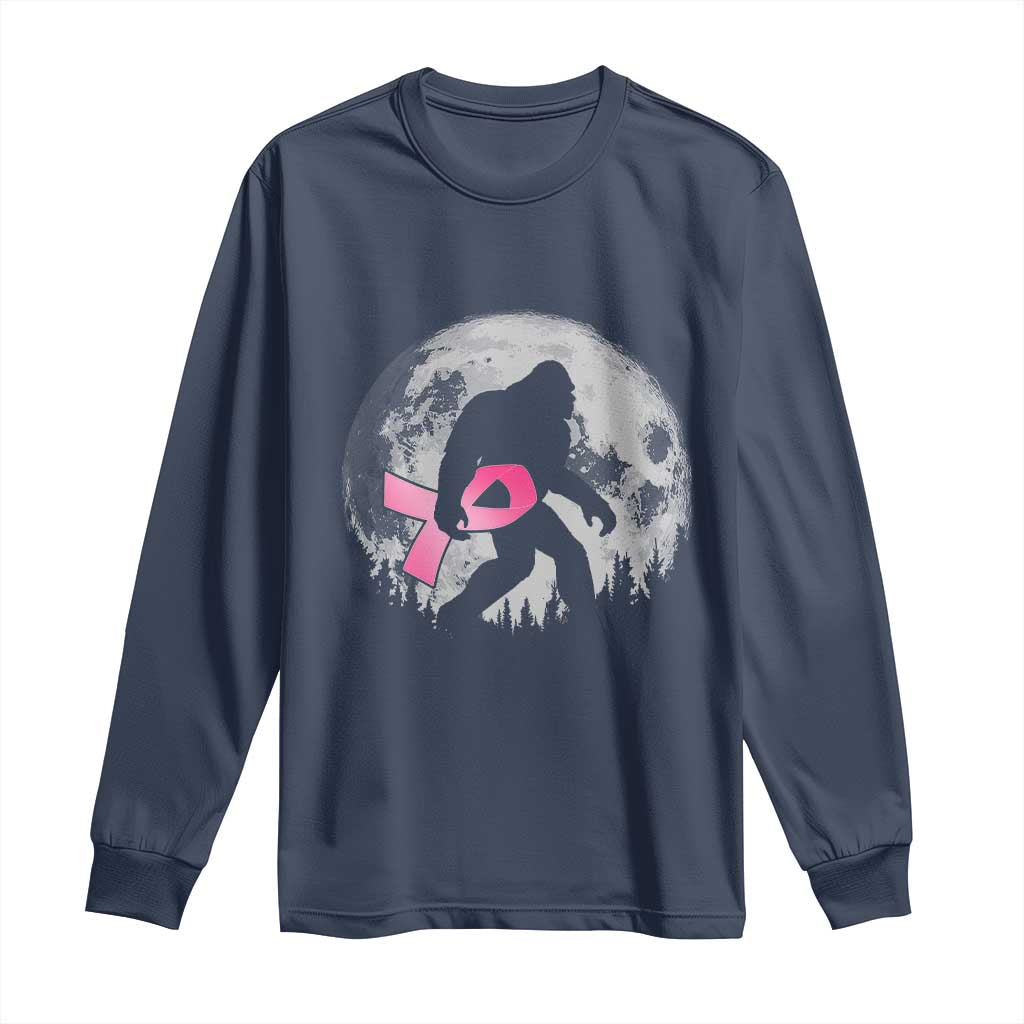 Bigfoot Pink Ribbon Breast Cancer Awareness Long Sleeve Shirt TS10 Navy Print Your Wear