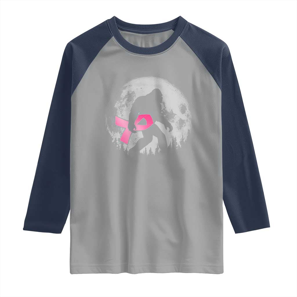 Bigfoot Pink Ribbon Breast Cancer Awareness Raglan Shirt TS10 Sport Gray Navy Print Your Wear
