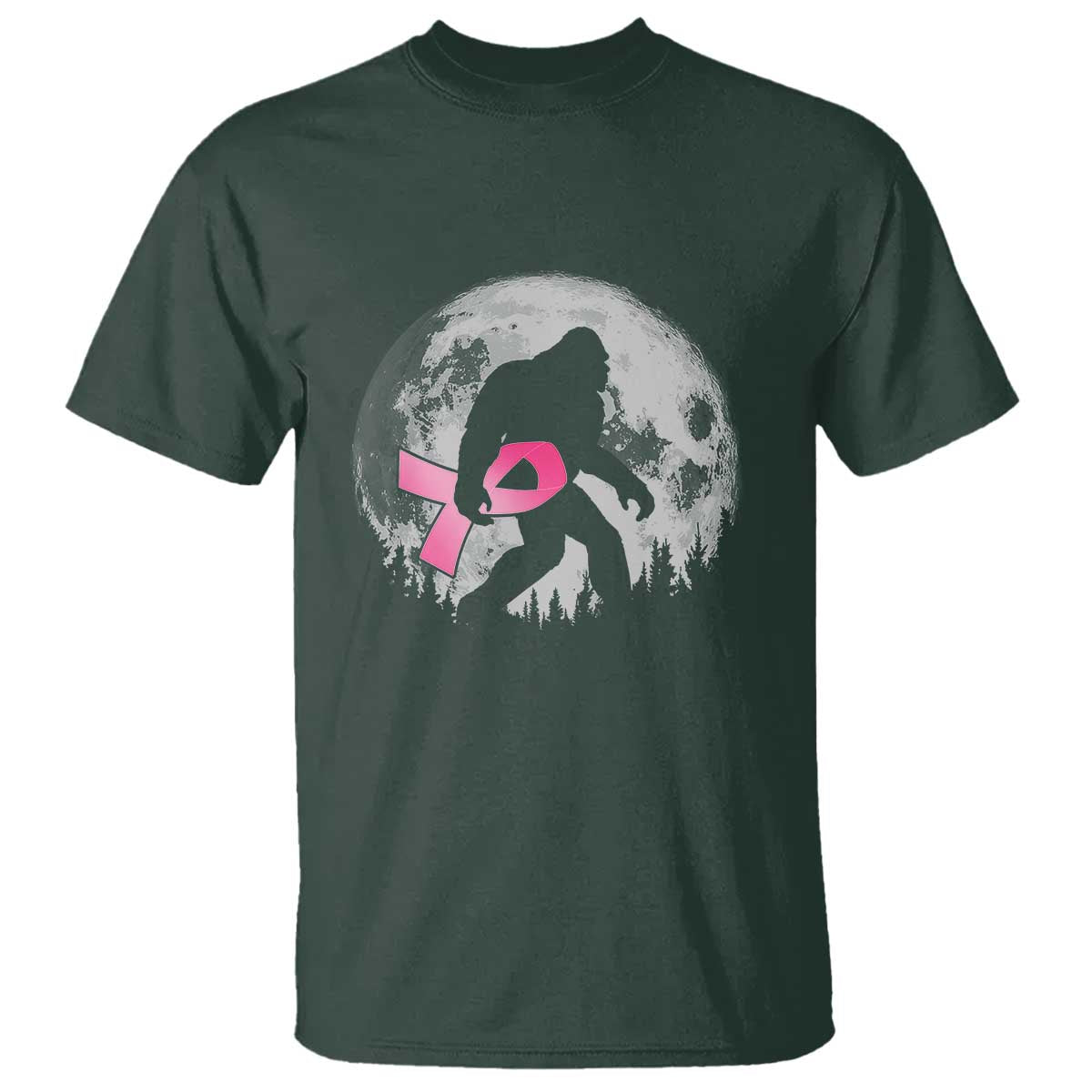 Bigfoot Pink Ribbon Breast Cancer Awareness T Shirt TS10 Dark Forest Green Print Your Wear