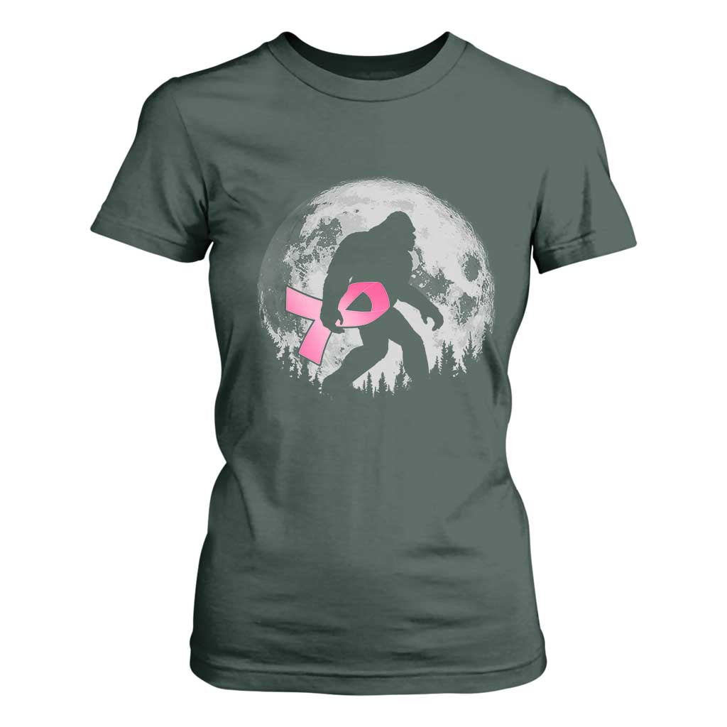 Bigfoot Pink Ribbon Breast Cancer Awareness T Shirt For Women TS10 Dark Forest Green Print Your Wear