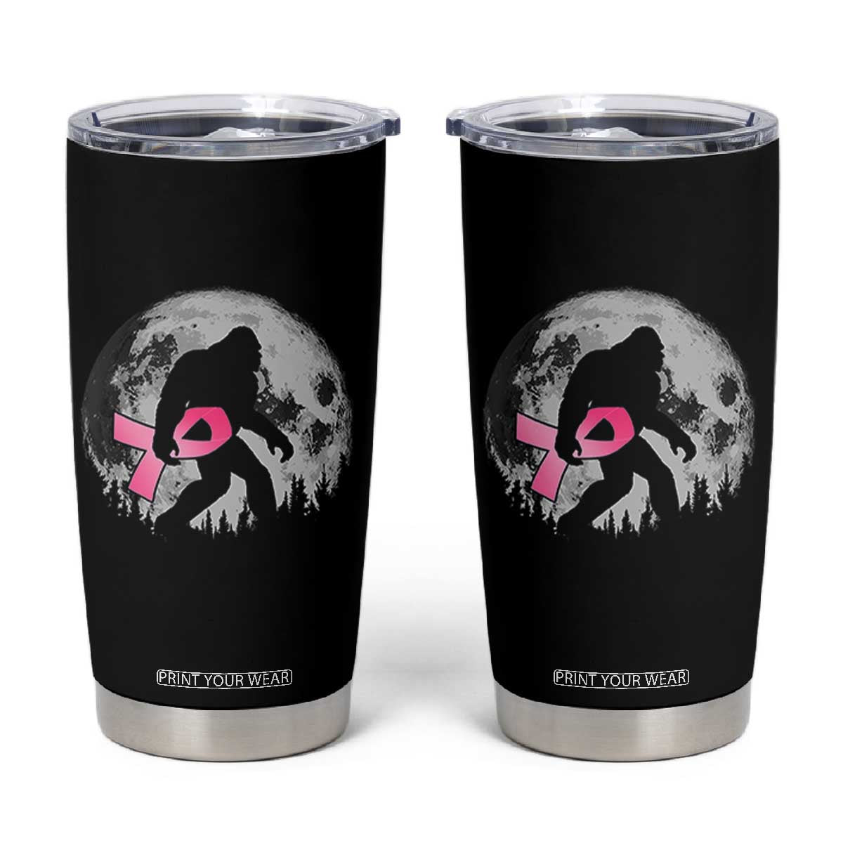 Bigfoot Pink Ribbon Breast Cancer Awareness Tumbler Cup TS10 Black Print Your Wear