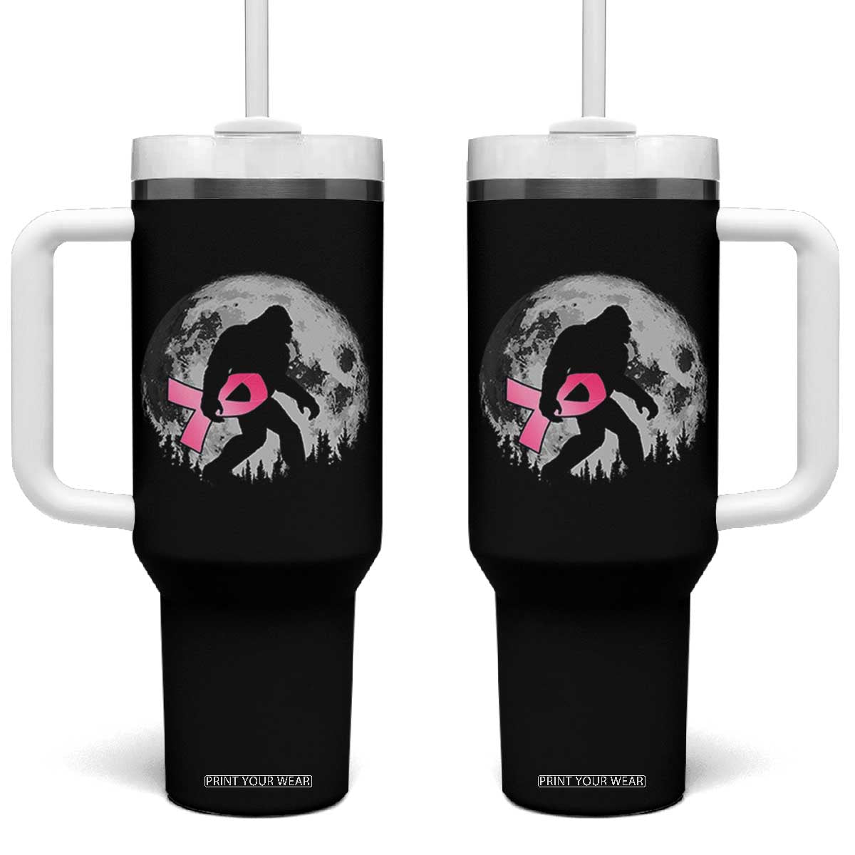 Bigfoot Pink Ribbon Breast Cancer Awareness Tumbler With Handle TS10 One Size: 40 oz Black Print Your Wear