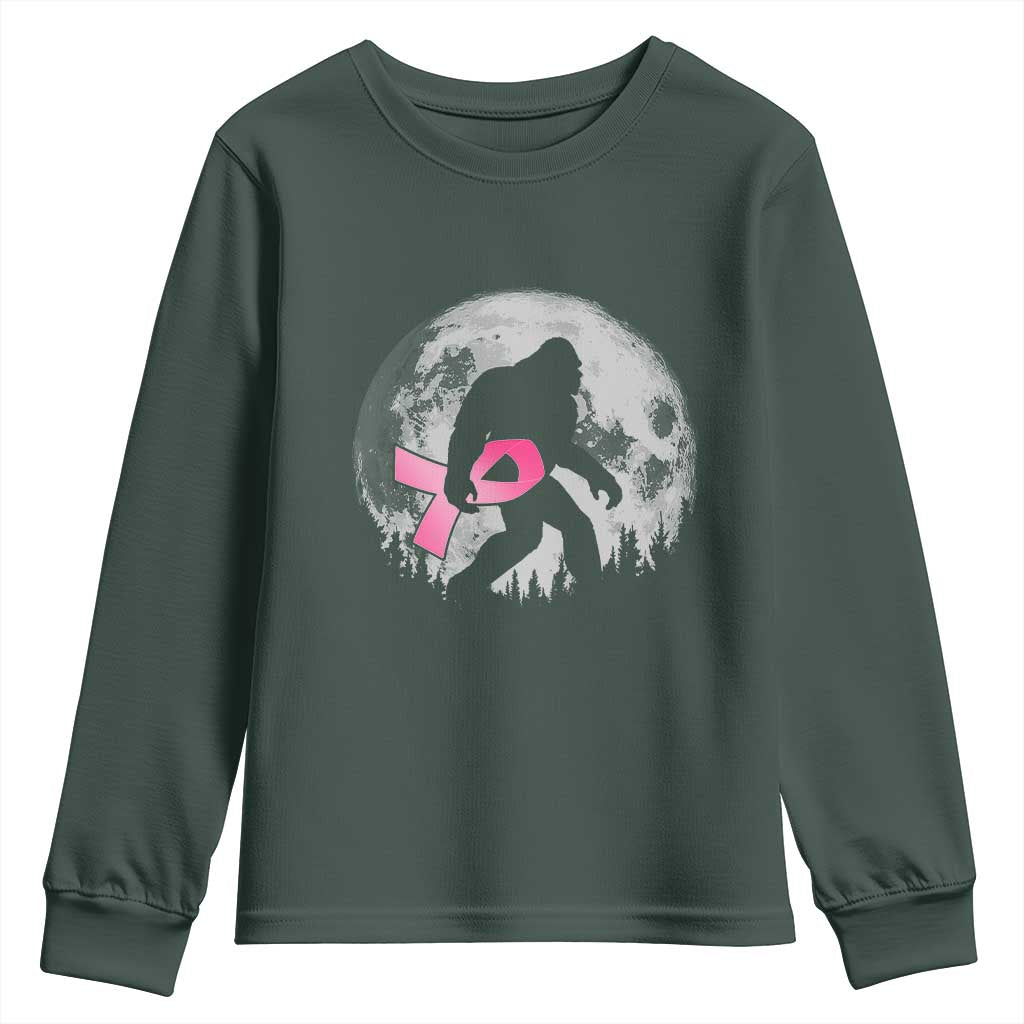 Bigfoot Pink Ribbon Breast Cancer Awareness Youth Sweatshirt TS10 Dark Forest Green Print Your Wear