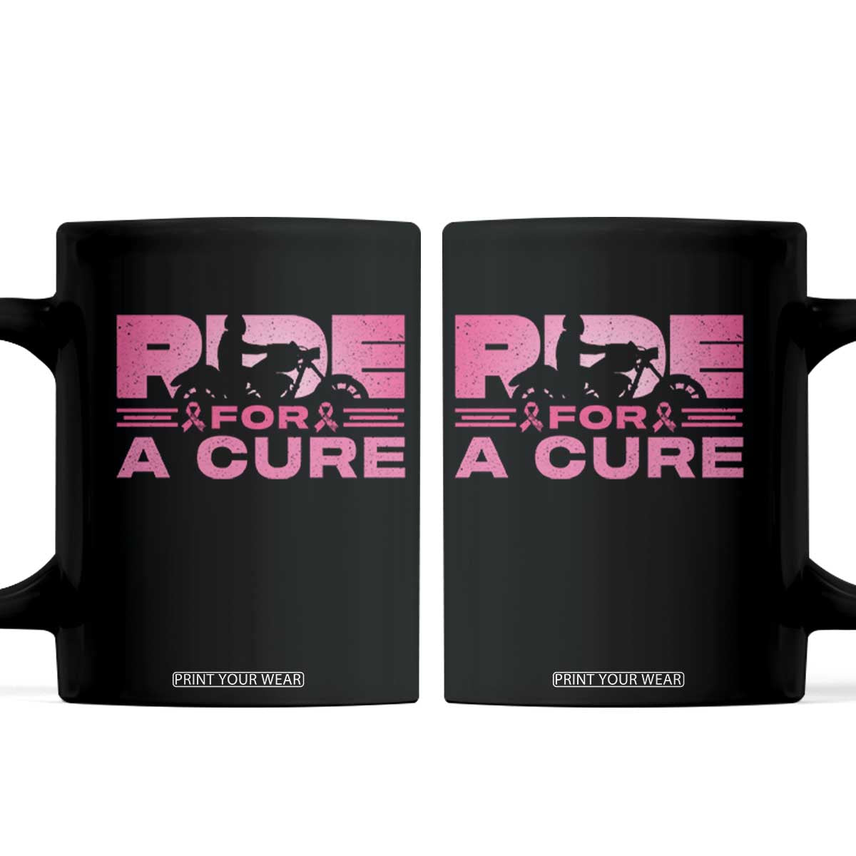 Breast Cancer Motorcycle Coffee Mug Pink Ribbon Ride For A Cure TS10 Black Print Your Wear
