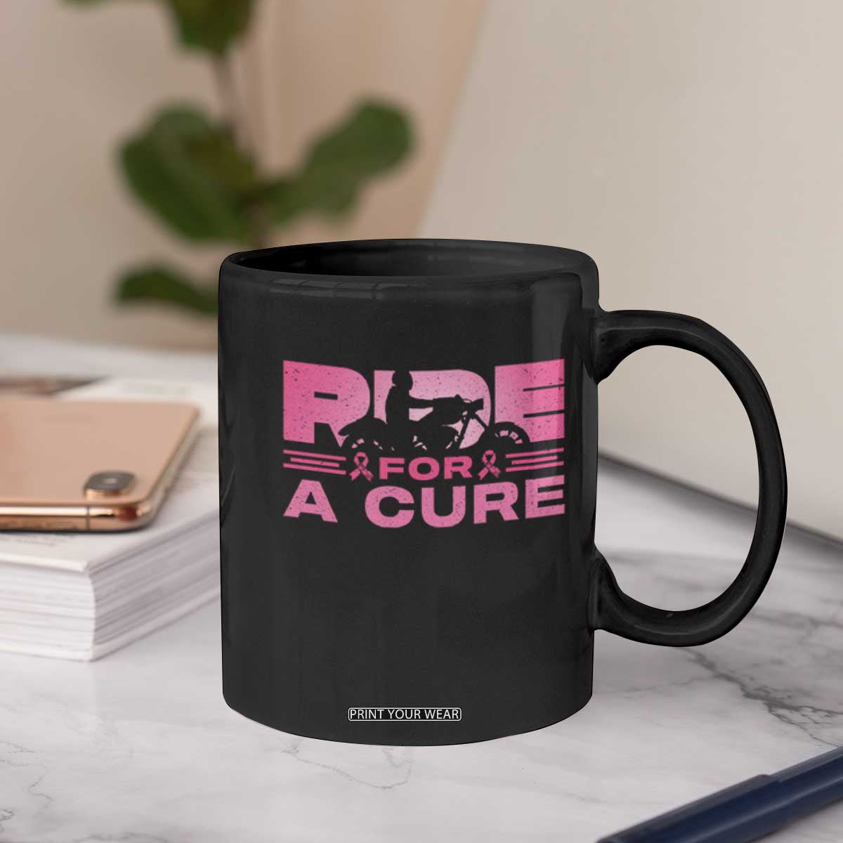 Breast Cancer Motorcycle Coffee Mug Pink Ribbon Ride For A Cure TS10 Print Your Wear