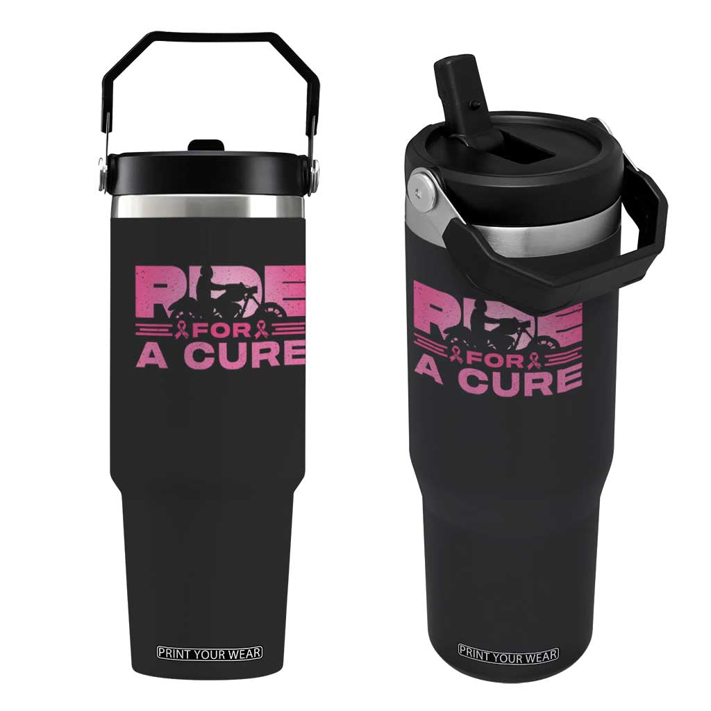 Breast Cancer Motorcycle Flip Straw Tumbler Pink Ribbon Ride For A Cure TS10 One Size: 30 oz Black Print Your Wear