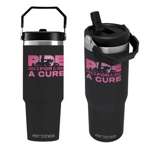 Breast Cancer Motorcycle Flip Straw Tumbler Pink Ribbon Ride For A Cure TS10 One Size: 30 oz Black Print Your Wear