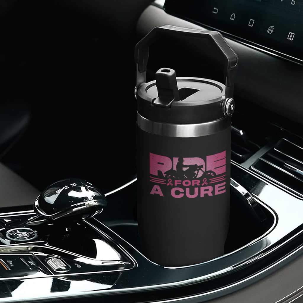 Breast Cancer Motorcycle Flip Straw Tumbler Pink Ribbon Ride For A Cure TS10 Print Your Wear