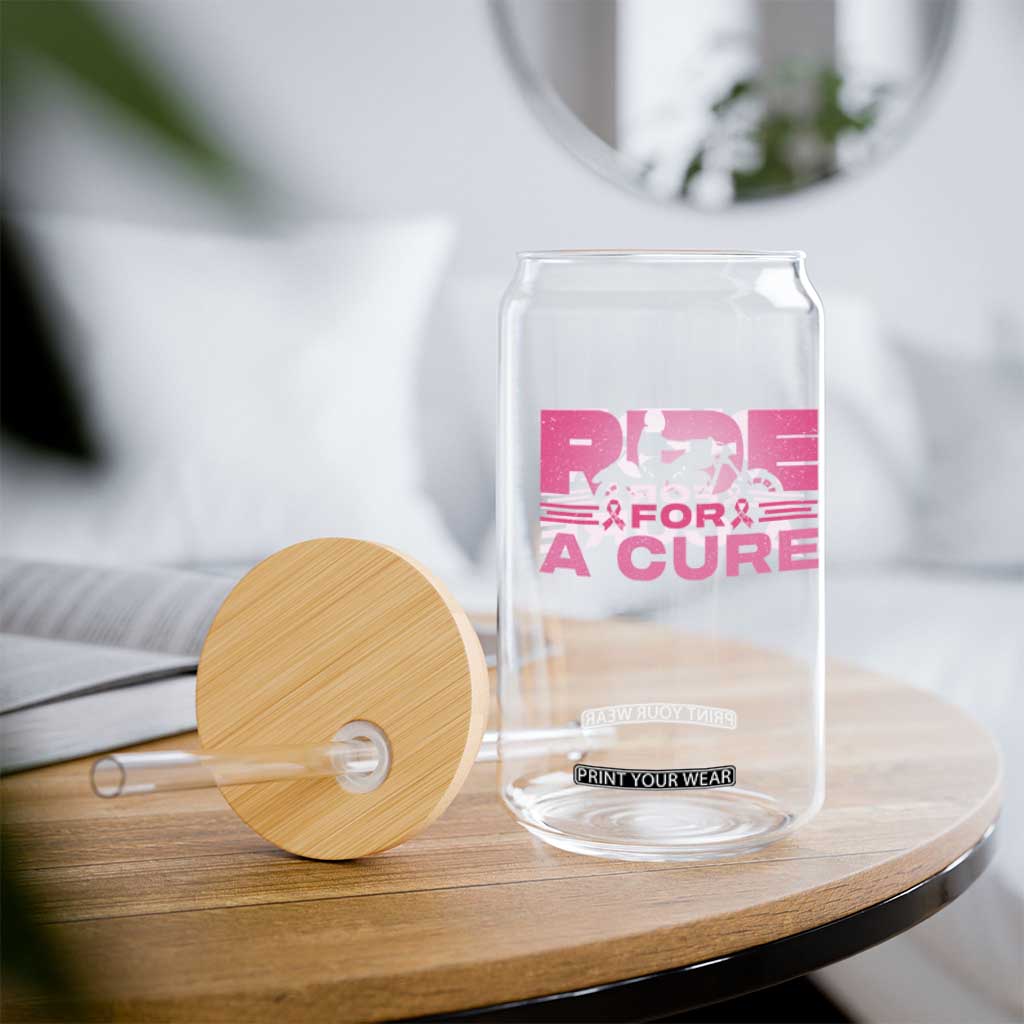 Breast Cancer Motorcycle Glass Can Pink Ribbon Ride For A Cure TS10 Print Your Wear
