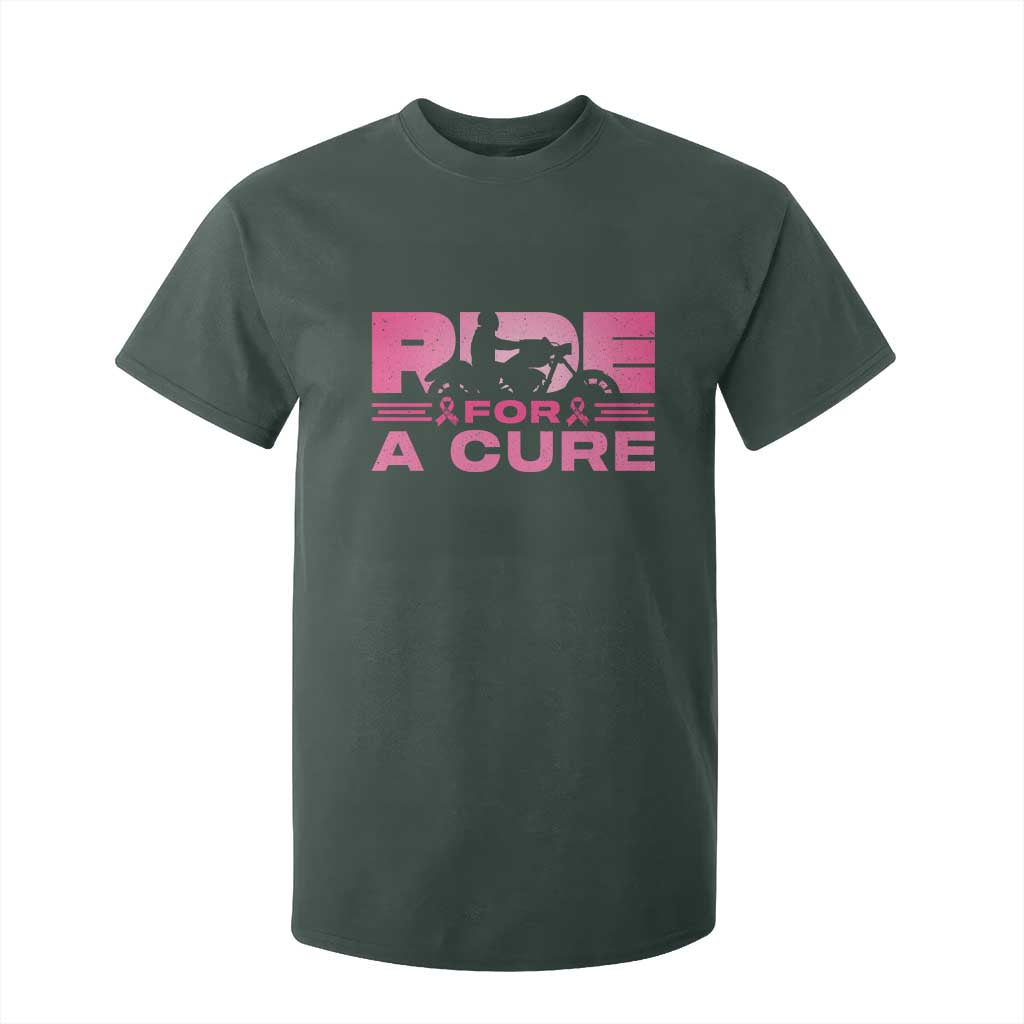 Breast Cancer Motorcycle T Shirt For Kid Pink Ribbon Ride For A Cure TS10 Dark Forest Green Print Your Wear
