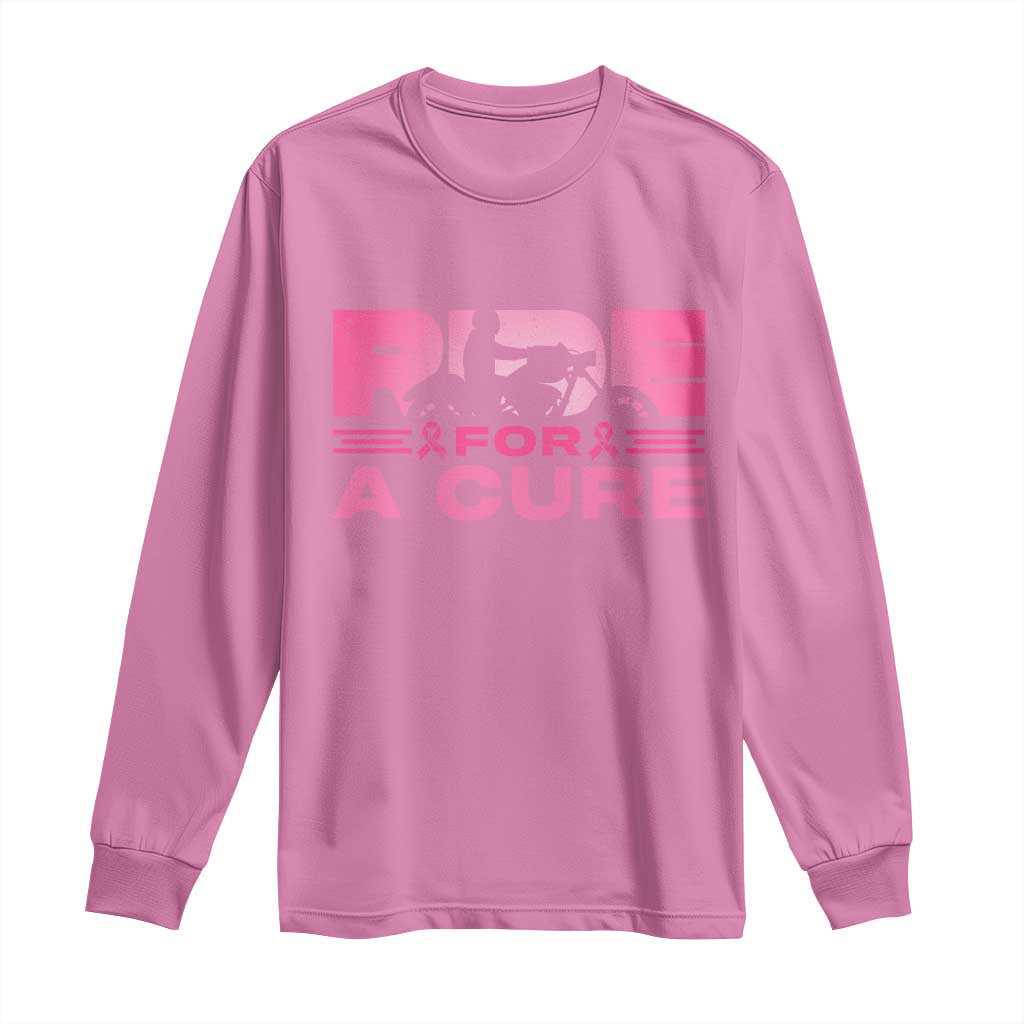 Breast Cancer Motorcycle Long Sleeve Shirt Pink Ribbon Ride For A Cure TS10 Azalea Print Your Wear