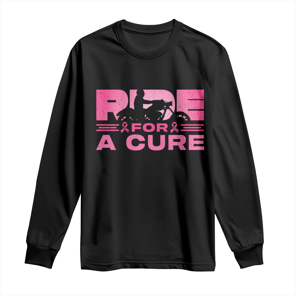 Breast Cancer Motorcycle Long Sleeve Shirt Pink Ribbon Ride For A Cure TS10 Black Print Your Wear