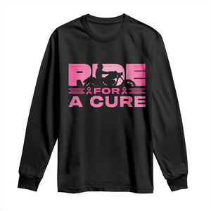 Breast Cancer Motorcycle Long Sleeve Shirt Pink Ribbon Ride For A Cure TS10 Black Print Your Wear