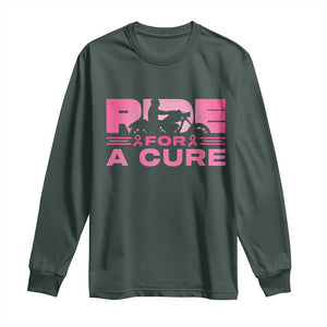 Breast Cancer Motorcycle Long Sleeve Shirt Pink Ribbon Ride For A Cure TS10 Dark Forest Green Print Your Wear