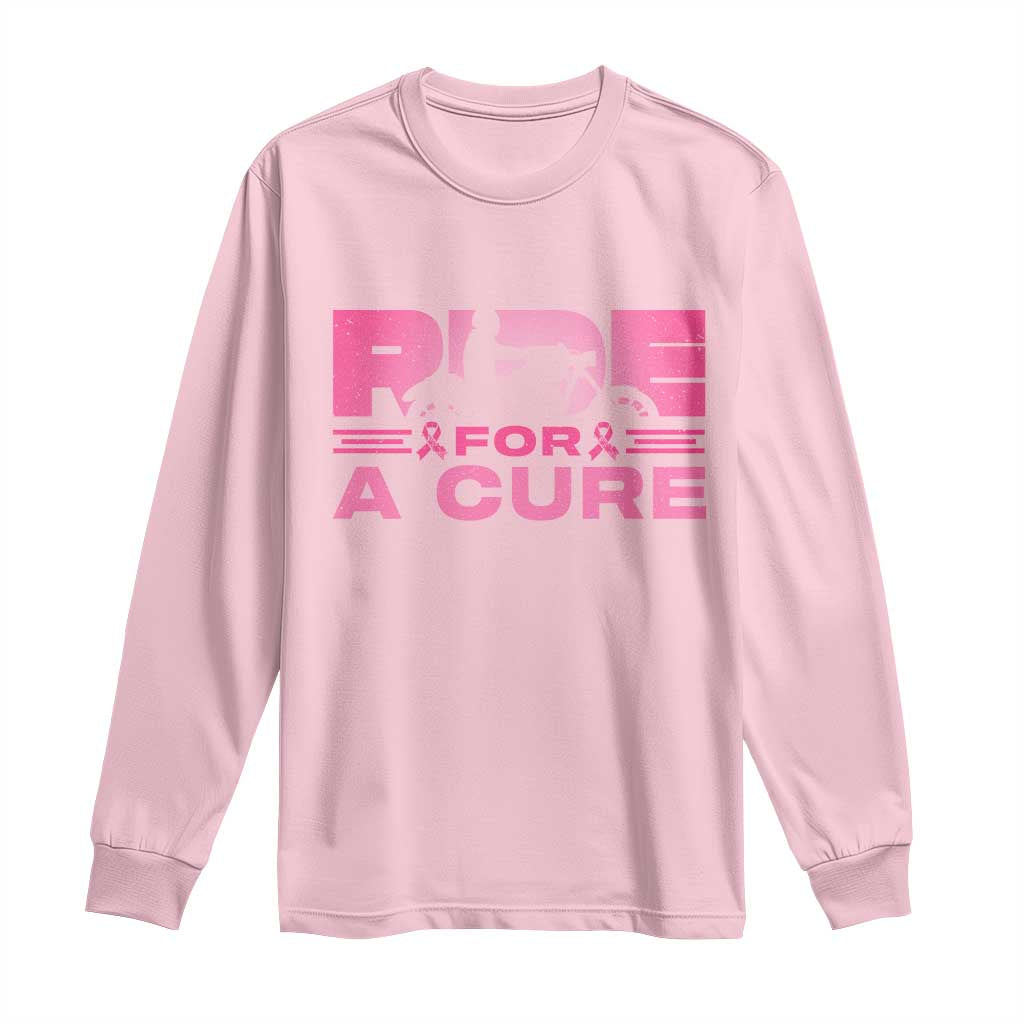 Breast Cancer Motorcycle Long Sleeve Shirt Pink Ribbon Ride For A Cure TS10 Light Pink Print Your Wear
