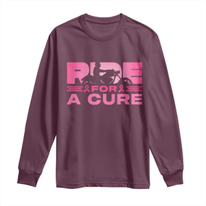 Breast Cancer Motorcycle Long Sleeve Shirt Pink Ribbon Ride For A Cure TS10 Maroon Print Your Wear