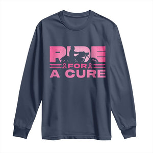 Breast Cancer Motorcycle Long Sleeve Shirt Pink Ribbon Ride For A Cure TS10 Navy Print Your Wear