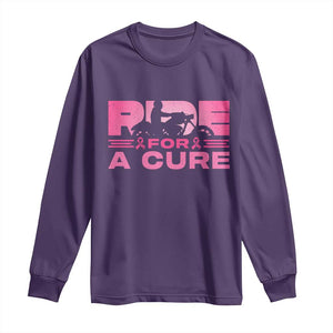 Breast Cancer Motorcycle Long Sleeve Shirt Pink Ribbon Ride For A Cure TS10 Purple Print Your Wear