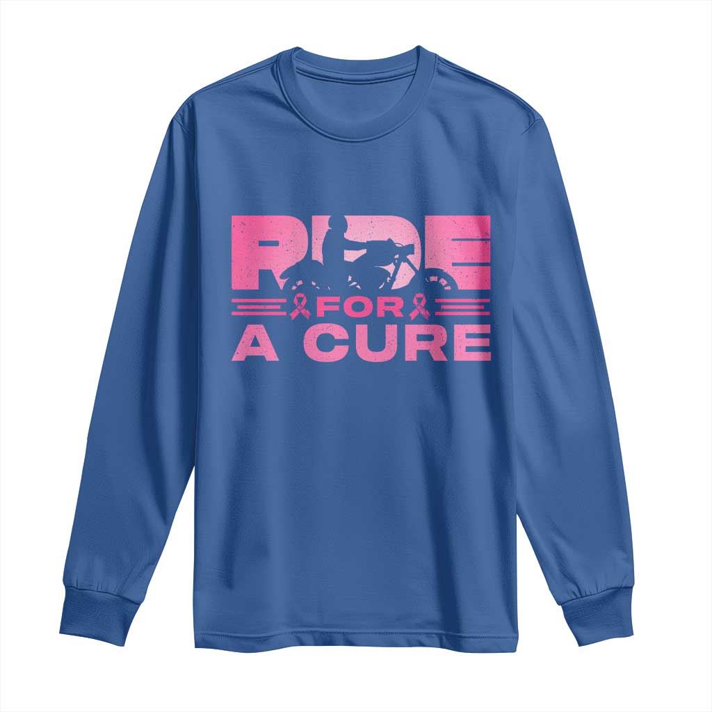 Breast Cancer Motorcycle Long Sleeve Shirt Pink Ribbon Ride For A Cure TS10 Royal Blue Print Your Wear
