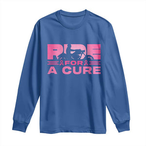 Breast Cancer Motorcycle Long Sleeve Shirt Pink Ribbon Ride For A Cure TS10 Royal Blue Print Your Wear