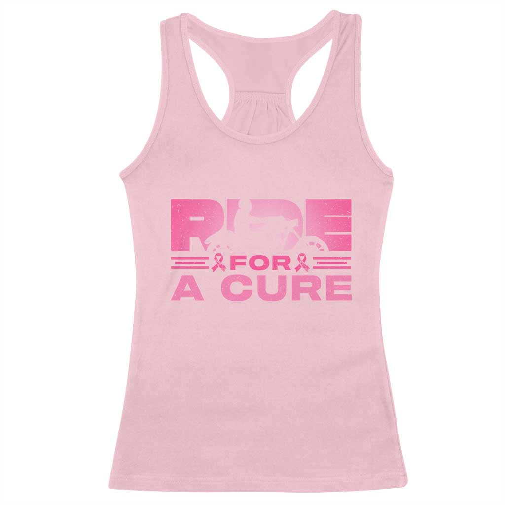 Breast Cancer Motorcycle Racerback Tank Top Pink Ribbon Ride For A Cure TS10 Light Pink Print Your Wear
