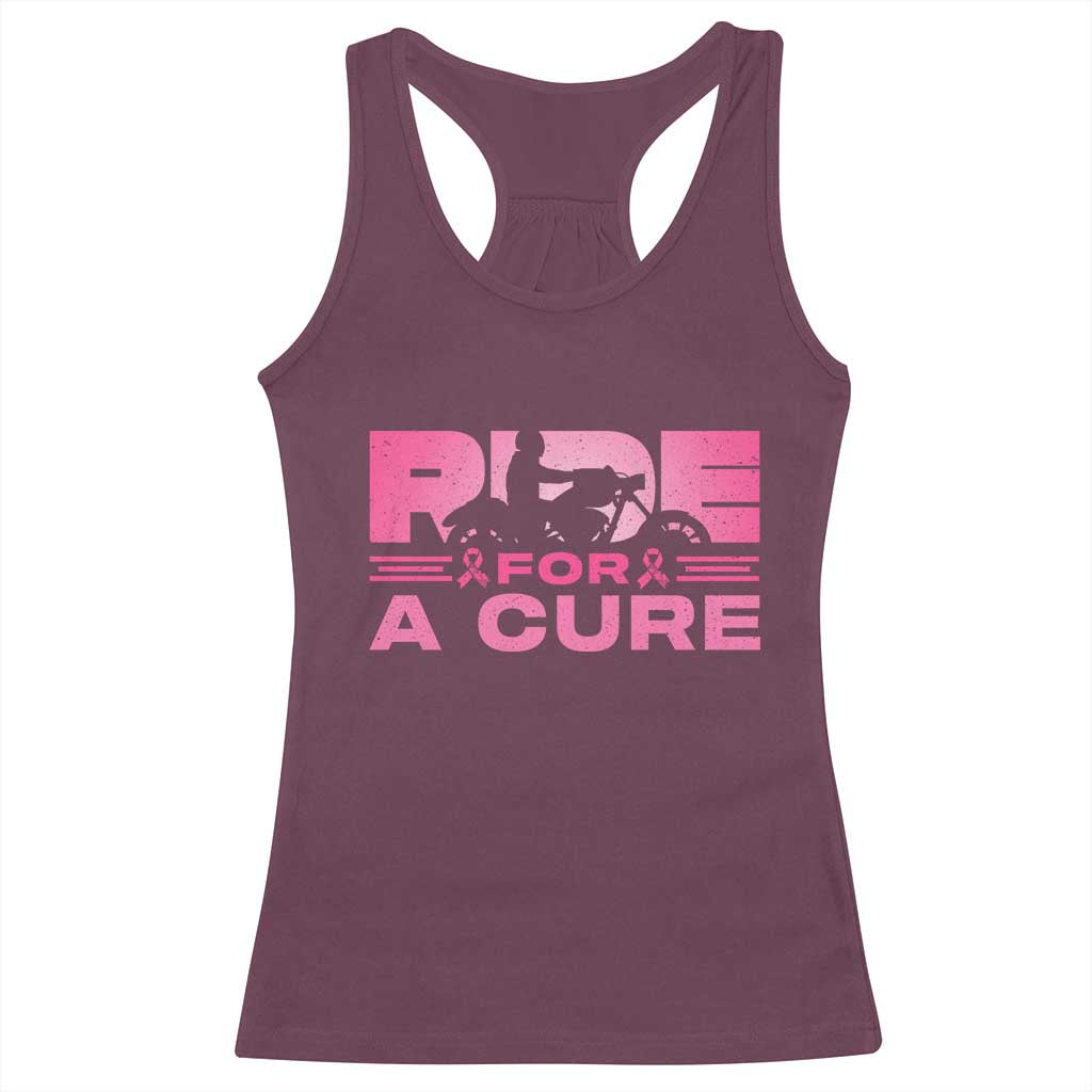 Breast Cancer Motorcycle Racerback Tank Top Pink Ribbon Ride For A Cure TS10 Maroon Print Your Wear