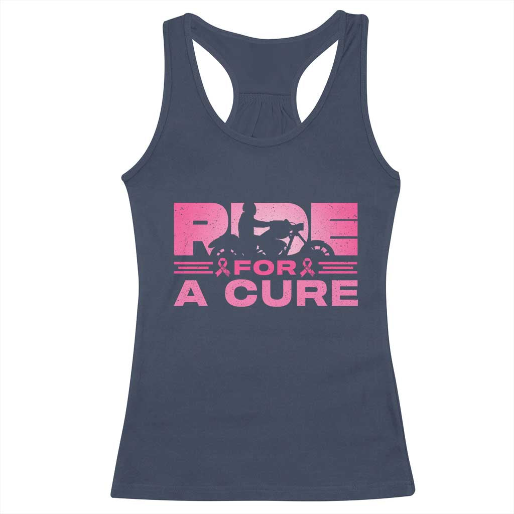 Breast Cancer Motorcycle Racerback Tank Top Pink Ribbon Ride For A Cure TS10 Navy Print Your Wear