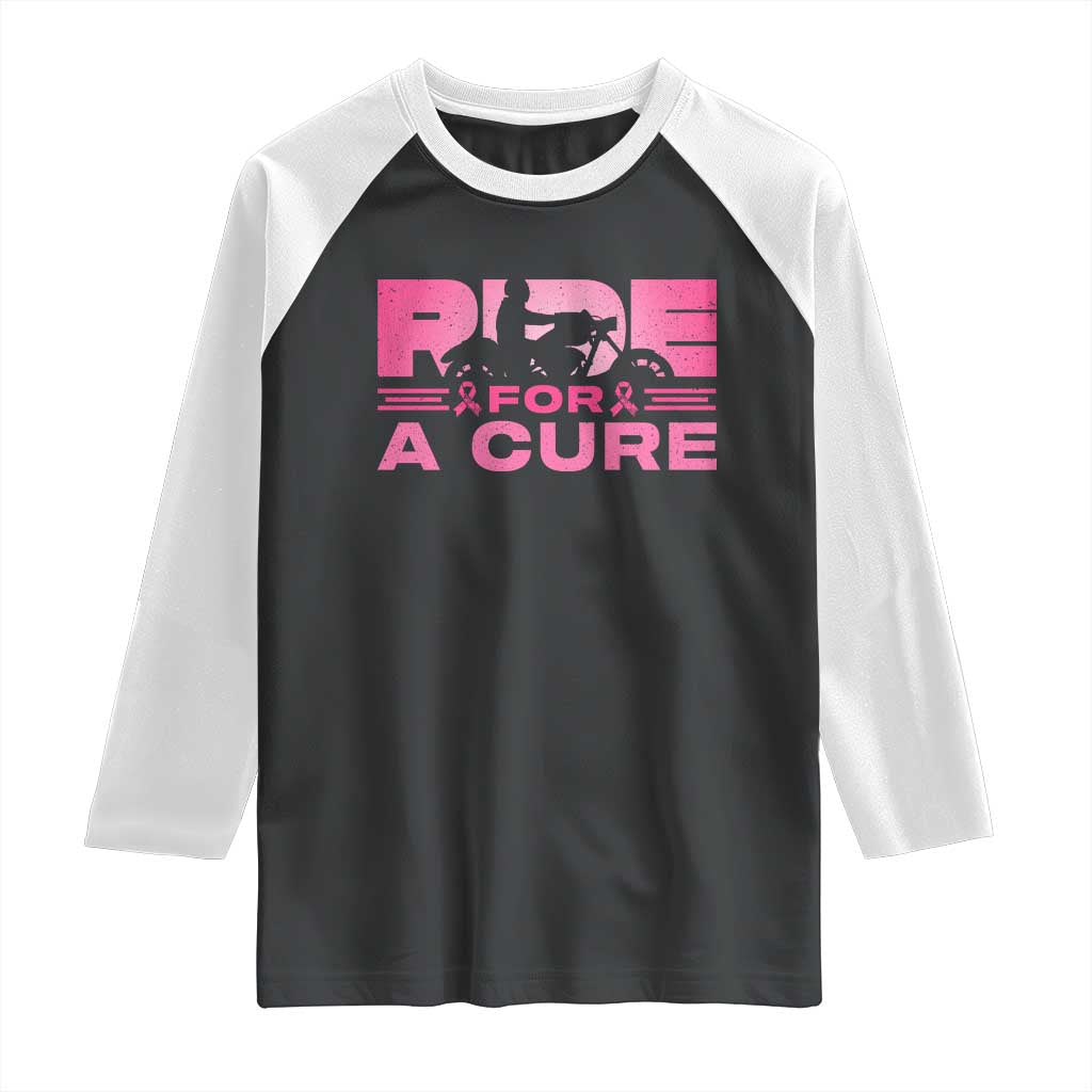 Breast Cancer Motorcycle Raglan Shirt Pink Ribbon Ride For A Cure TS10 Black White Print Your Wear