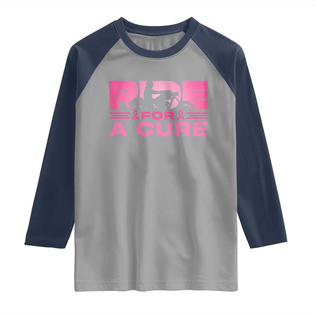 Breast Cancer Motorcycle Raglan Shirt Pink Ribbon Ride For A Cure TS10 Sport Gray Navy Print Your Wear