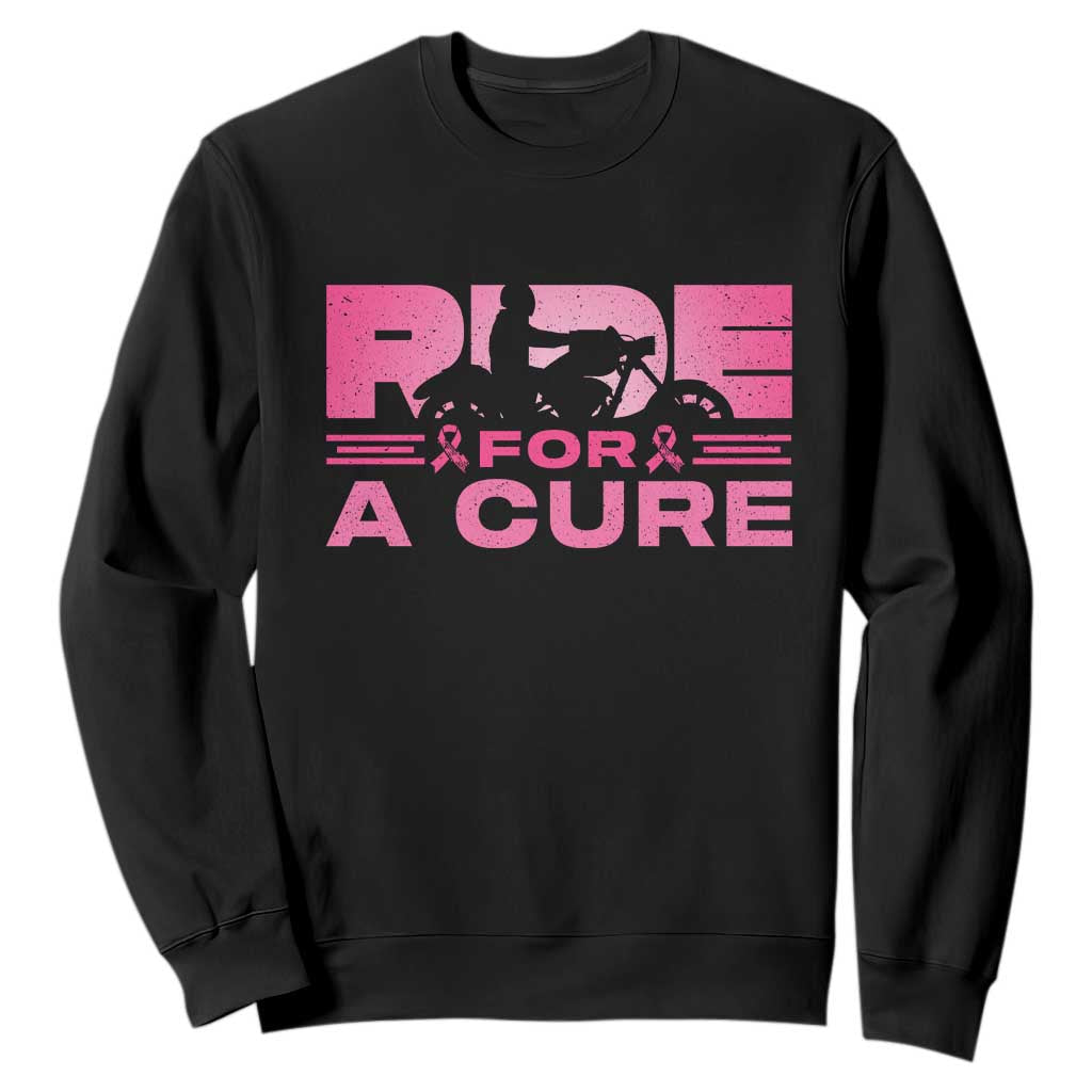 Breast Cancer Motorcycle Sweatshirt Pink Ribbon Ride For A Cure TS10 Black Print Your Wear