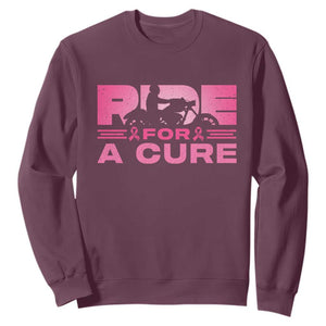 Breast Cancer Motorcycle Sweatshirt Pink Ribbon Ride For A Cure TS10 Maroon Print Your Wear