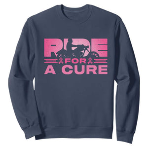 Breast Cancer Motorcycle Sweatshirt Pink Ribbon Ride For A Cure TS10 Navy Print Your Wear