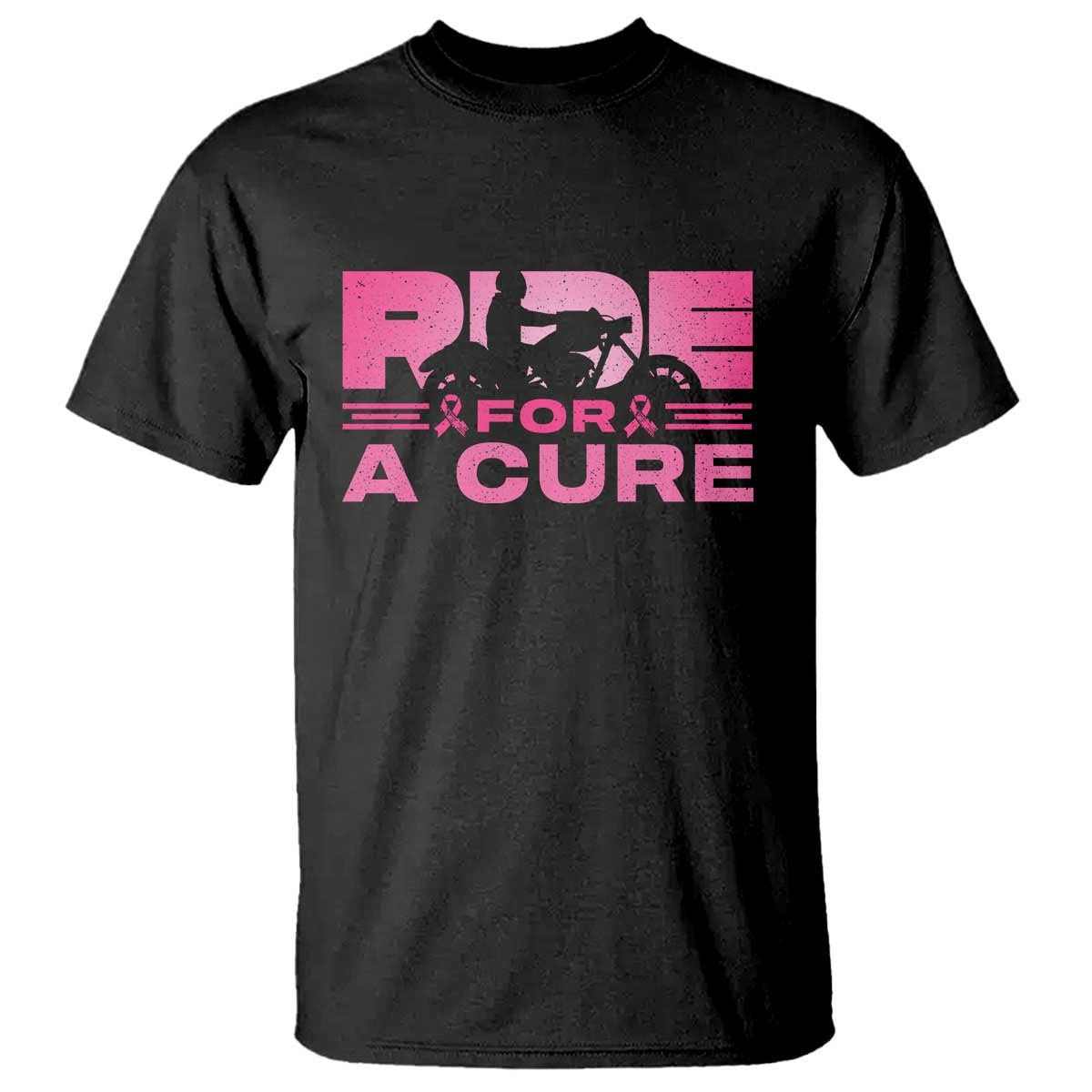 Breast Cancer Motorcycle T Shirt Pink Ribbon Ride For A Cure TS10 Black Print Your Wear