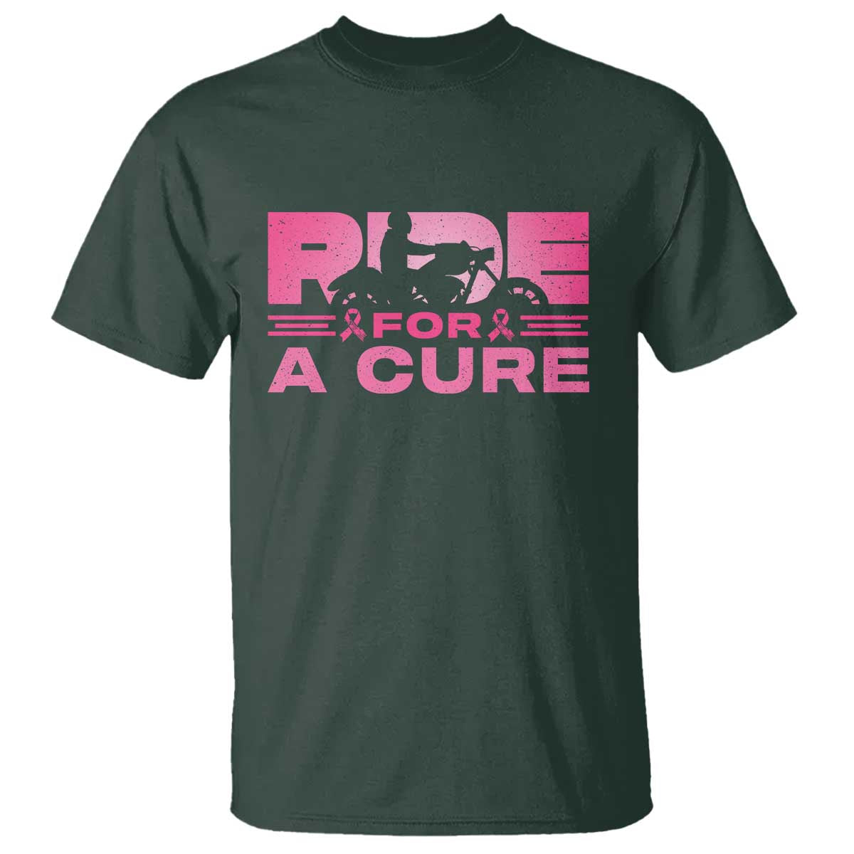 Breast Cancer Motorcycle T Shirt Pink Ribbon Ride For A Cure TS10 Dark Forest Green Print Your Wear