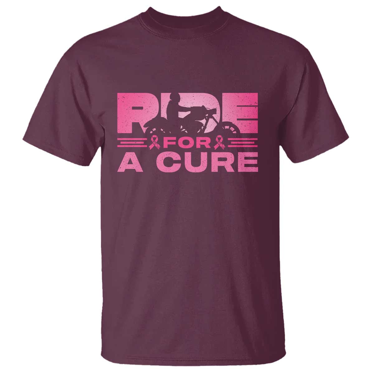 Breast Cancer Motorcycle T Shirt Pink Ribbon Ride For A Cure TS10 Maroon Print Your Wear
