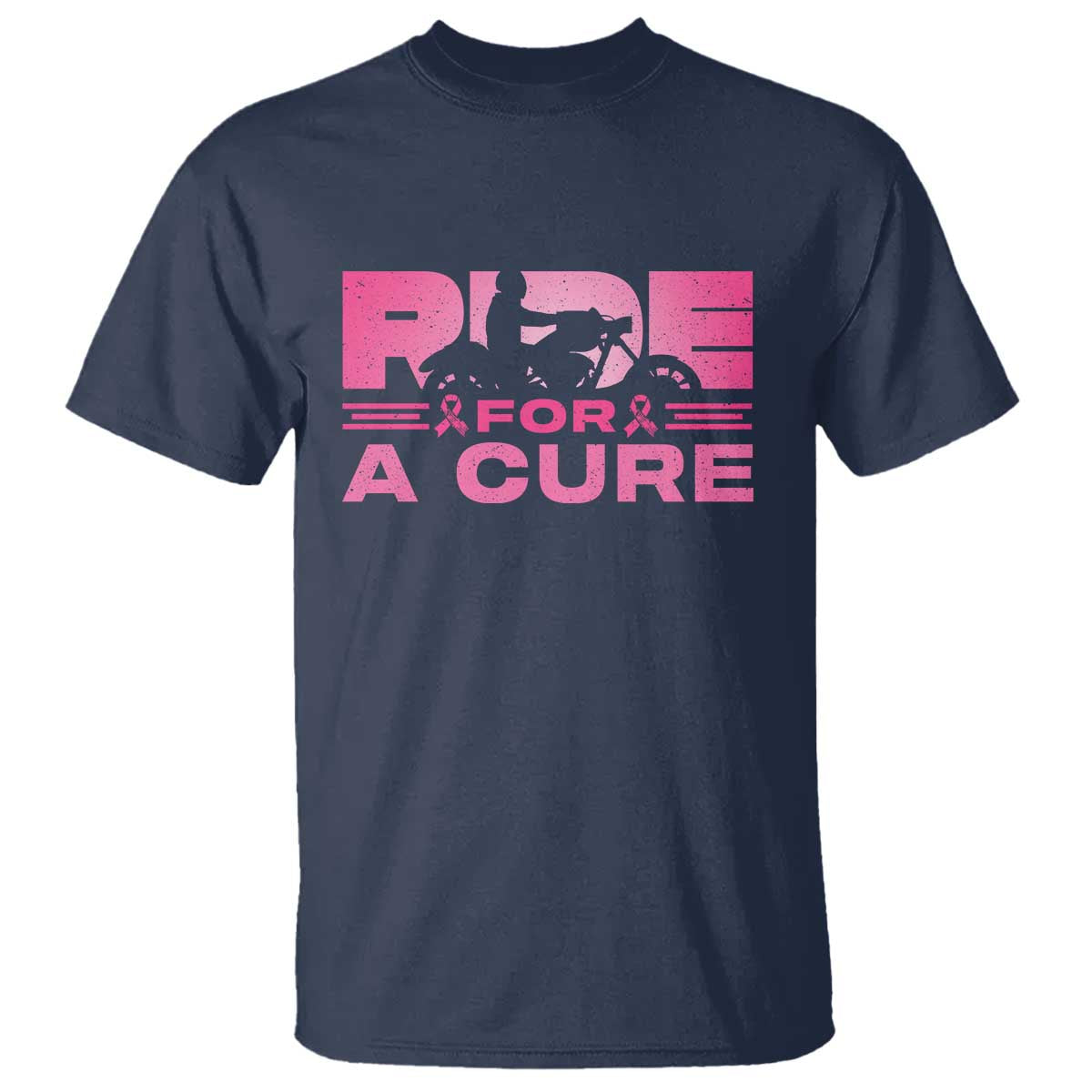 Breast Cancer Motorcycle T Shirt Pink Ribbon Ride For A Cure TS10 Navy Print Your Wear