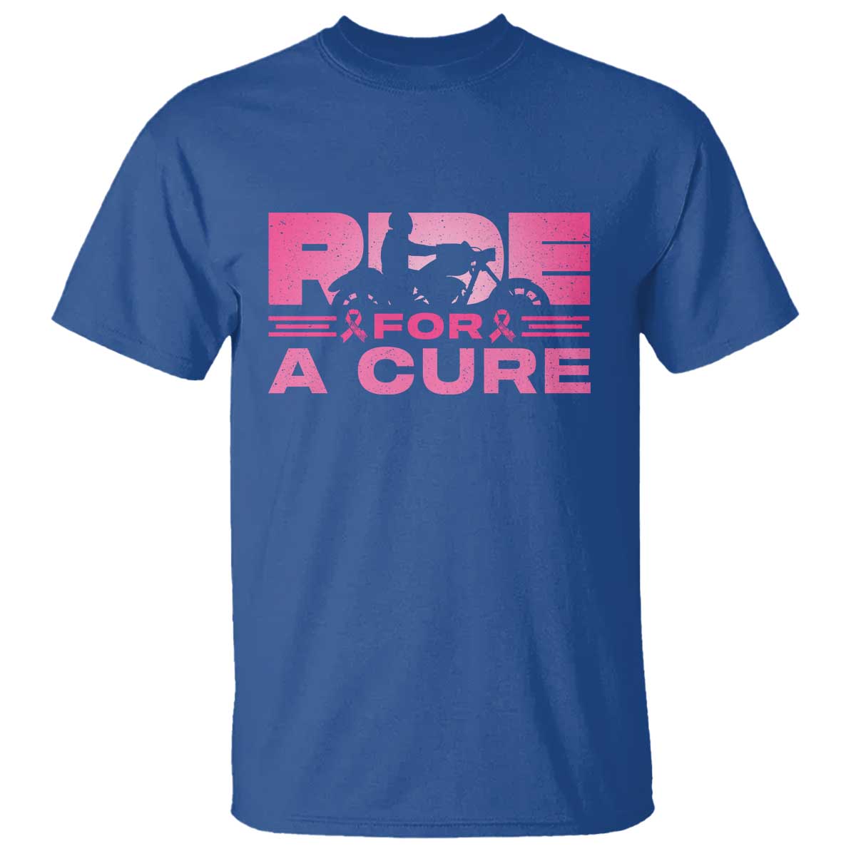 Breast Cancer Motorcycle T Shirt Pink Ribbon Ride For A Cure TS10 Royal Blue Print Your Wear