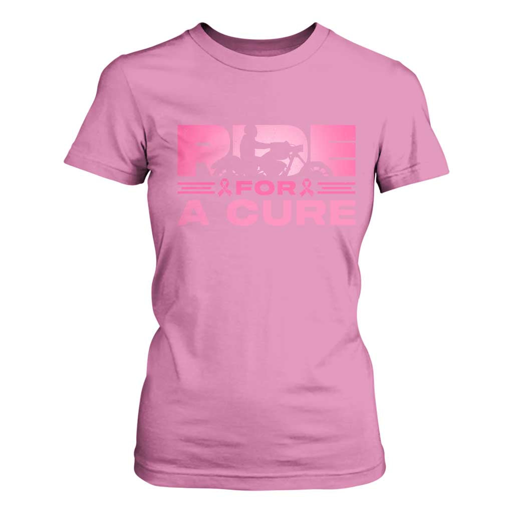 Breast Cancer Motorcycle T Shirt For Women Pink Ribbon Ride For A Cure TS10 Azalea Print Your Wear