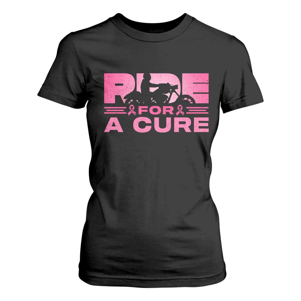 Breast Cancer Motorcycle T Shirt For Women Pink Ribbon Ride For A Cure TS10 Black Print Your Wear