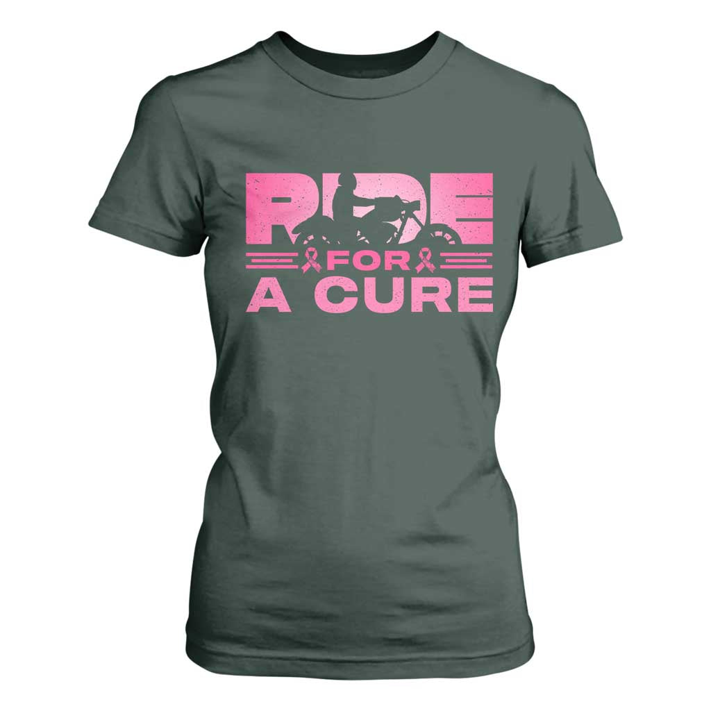 Breast Cancer Motorcycle T Shirt For Women Pink Ribbon Ride For A Cure TS10 Dark Forest Green Print Your Wear