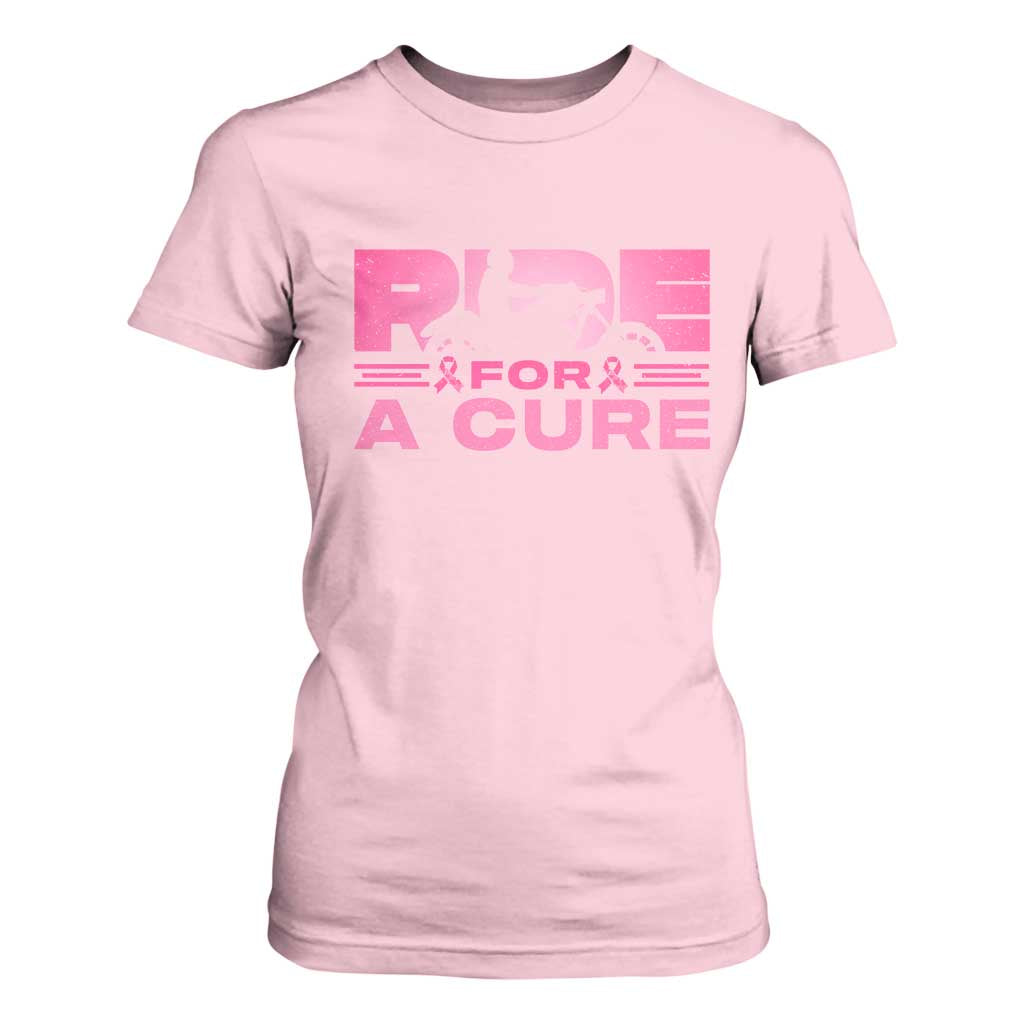 Breast Cancer Motorcycle T Shirt For Women Pink Ribbon Ride For A Cure TS10 Light Pink Print Your Wear